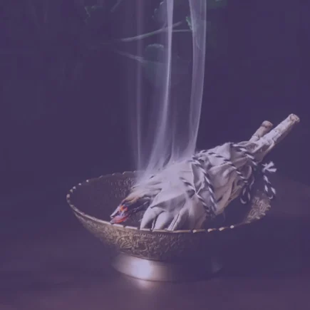 Smoking Smudge in Brass Bowl with Mixed Foliage