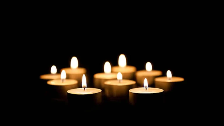 A collection of candles burns gently in the dark